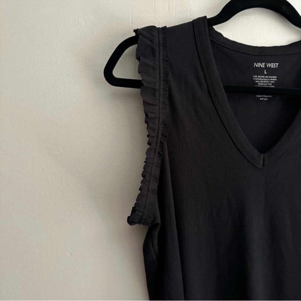 Nine West Black V-Neck Ruffle Top - Picture 6 of 9